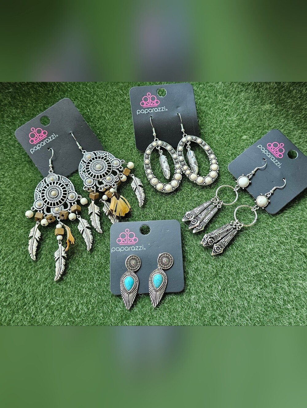 paparazzi Silver and Turquoise Feather Teardrop Earrings